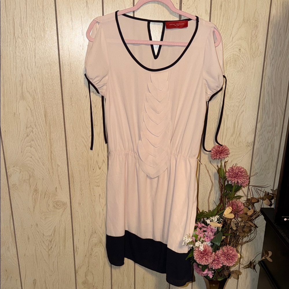 Casual Corner Blush Pink Dress with Black Trim
